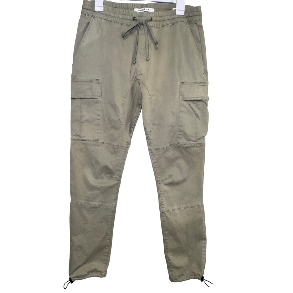 PacSun Men's Olive Green Cargo Jogger Pants Elastic Waist Toggle Hem Medium